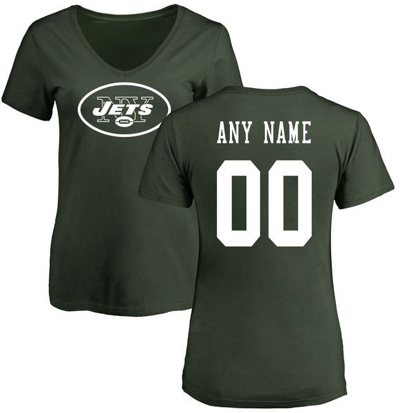 Women New York Jets NFL Pro Line Green Any Name and Number Logo Custom Slim Fit T-Shirt->->Sports Accessory